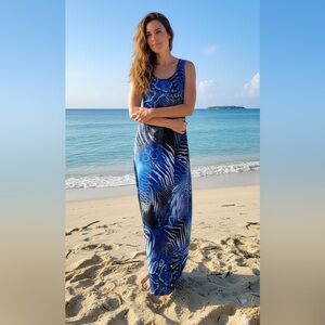 GRAYSE Kelly Woman’s stingray print  Maxi Dress Scoop Neck Size S